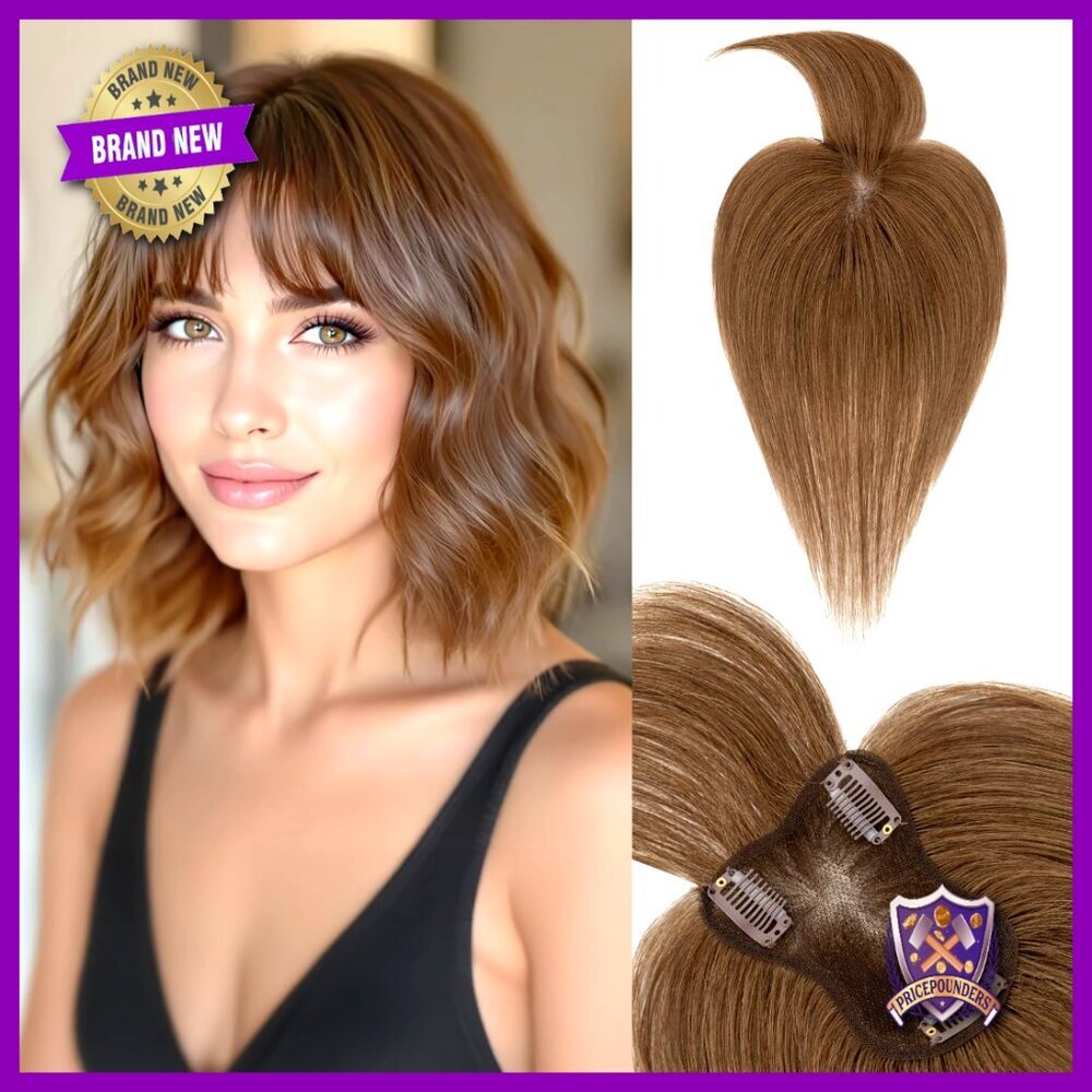 Human Hair Toppers With Bangs Hand-Stitched Lace Mesh 360 Coverage Hairpieces